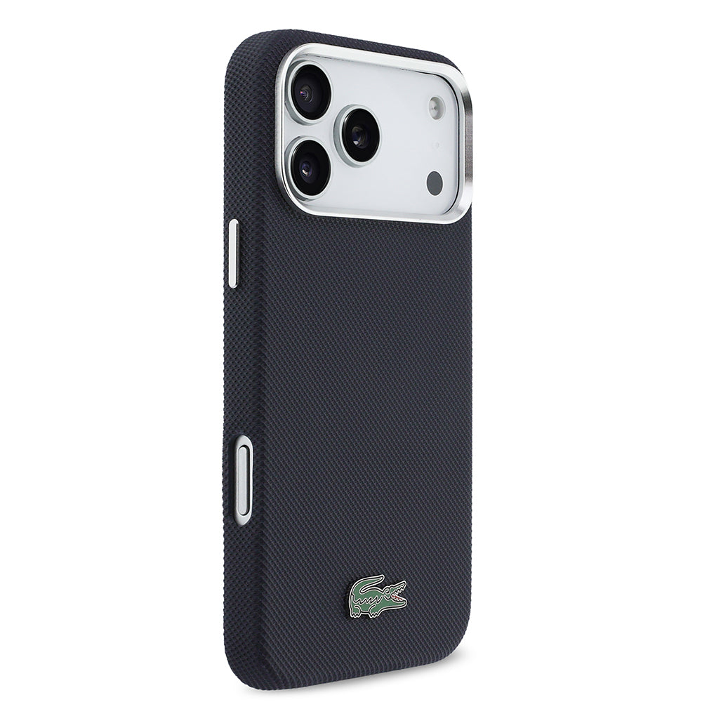 Apple iPhone 17 Pro Max Kılıf Lacoste Orjinal Lisanslı M-Safe Şarj Özellikli PVC Pike Desenli Arka Yüzey İkonik Timsah Dokuma Logolu Kapak