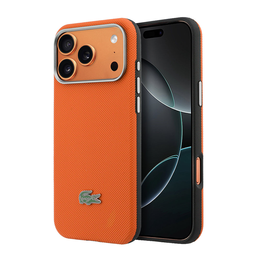 Apple iPhone 17 Pro Max Kılıf Lacoste Orjinal Lisanslı M-Safe Şarj Özellikli PVC Yarı Pike Desenli Arka Yüzey İkonik Timsah Dokuma Logolu Kapak