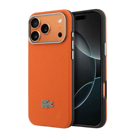 Apple iPhone 17 Pro Max Kılıf Lacoste Orjinal Lisanslı M-Safe Şarj Özellikli PVC Yarı Pike Desenli Arka Yüzey İkonik Timsah Dokuma Logolu Kapak