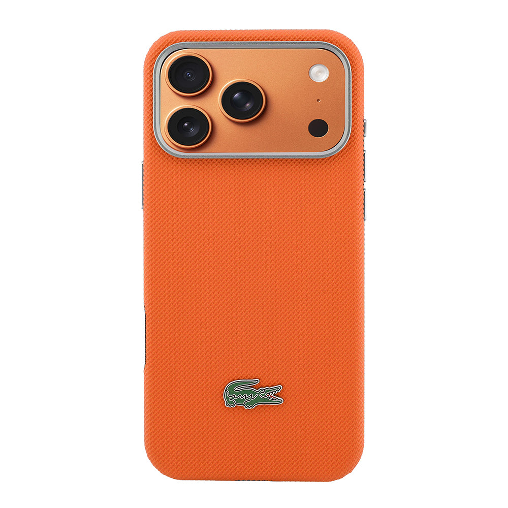 Apple iPhone 17 Pro Max Kılıf Lacoste Orjinal Lisanslı M-Safe Şarj Özellikli PVC Yarı Pike Desenli Arka Yüzey İkonik Timsah Dokuma Logolu Kapak
