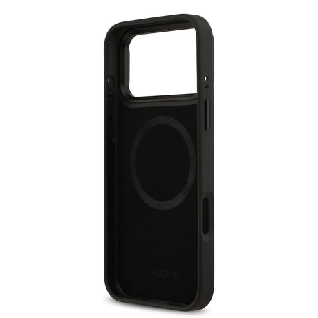 Apple iPhone 17 Pro Max Kılıf Lacoste Orjinal Lisanslı M-safe Şarj Özellikli Standlı PU Deri Karışık Monogram Desenli Kapak