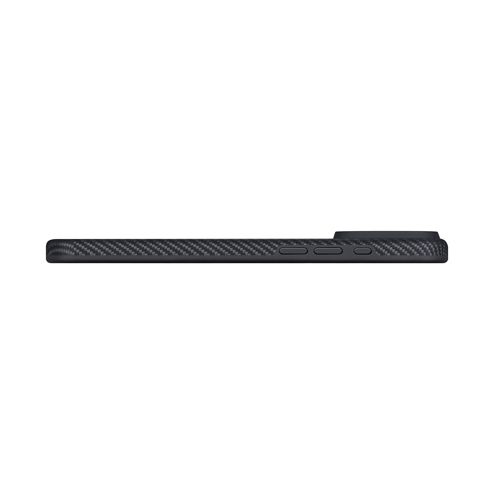 Apple iPhone 17 Pro Max Kılıf M-safe Şarj Özellikli 1500D Aramid Fiber Pitaka Military-Grade Classic Serisi Black-Grey Twill Kapak