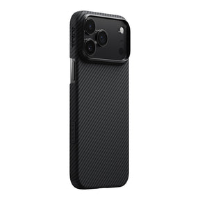 Apple iPhone 17 Pro Max Kılıf M-safe Şarj Özellikli 1500D Aramid Fiber Pitaka Ultra-Slim Classic Serisi Black-Grey Twill Kapak