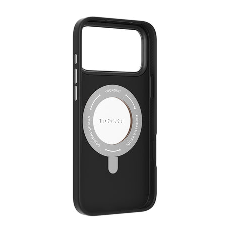 Apple iPhone 17 Pro Max Kılıf M-safe Şarj Özellikli 360 Derece Standlı Basit Mat Deri Desenli Youngkit Tech Leather Serisi Kapak
