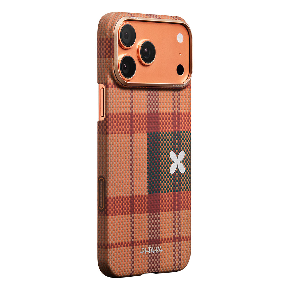 Apple iPhone 17 Pro Max Kılıf M-safe Şarj Özellikli Aramid Karbon Fiber Pitaka Flora in Grid Serisi Kapak