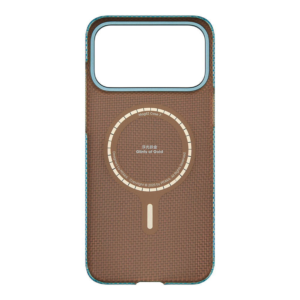 Apple iPhone 17 Pro Max Kılıf M-safe Şarj Özellikli Aramid Fiber Pitaka Glints of Gold Ultra Slim Serisi Kapak