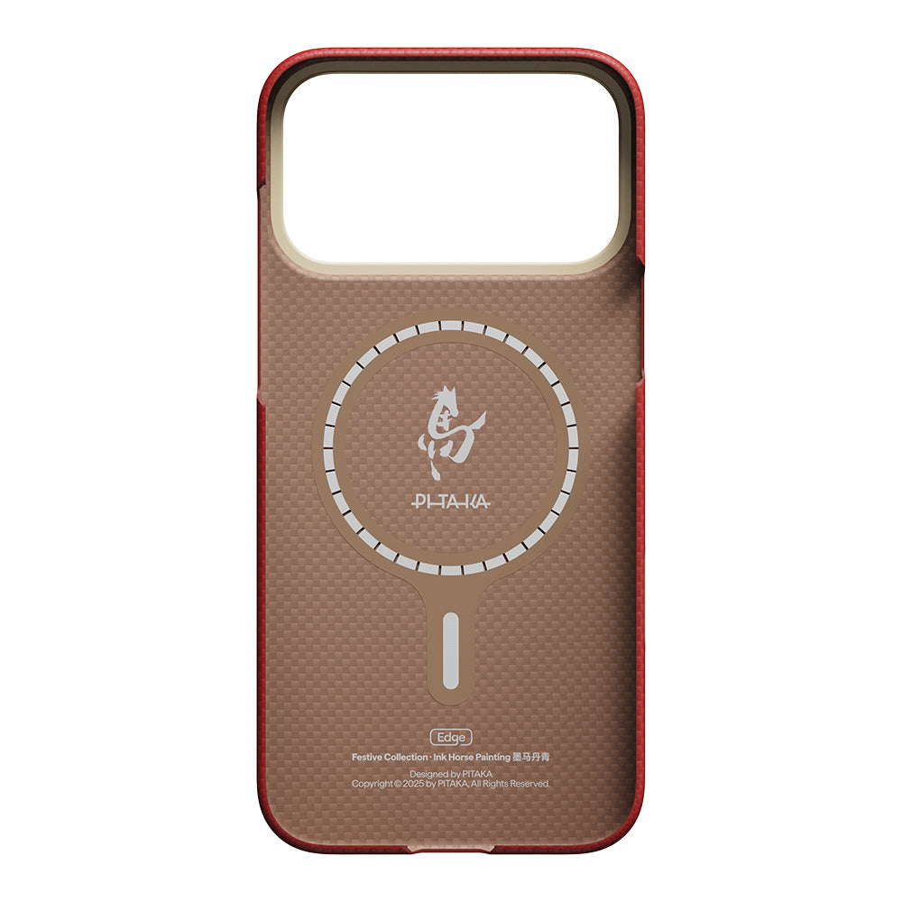 Apple iPhone 17 Pro Max Kılıf M-safe Şarj Özellikli Aramid Karbon Fiber Pitaka Horse Painting Serisi Kapak