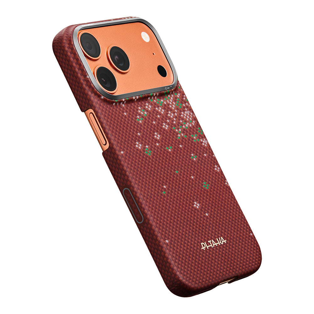 Apple iPhone 17 Pro Max Kılıf M-safe Şarj Özellikli Aramid Karbon Fiber Pitaka Sakura Hours Serisi Kapak