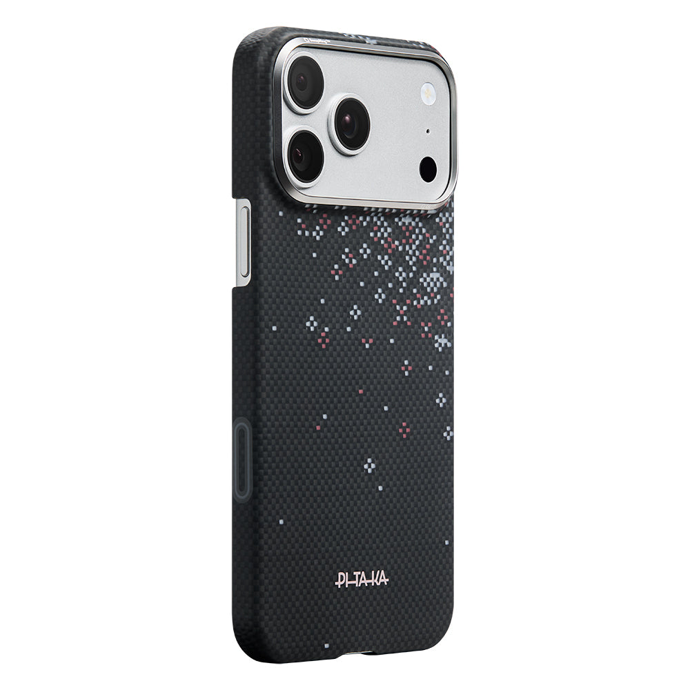 Apple iPhone 17 Pro Max Kılıf M-safe Şarj Özellikli Aramid Karbon Fiber Pitaka Sakura Hours Serisi Kapak