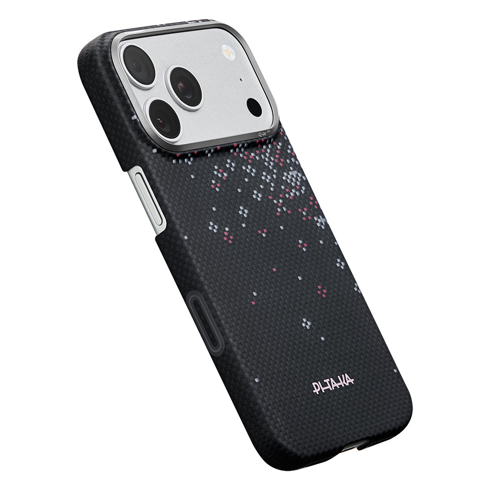 Apple iPhone 17 Pro Max Kılıf M-safe Şarj Özellikli Aramid Karbon Fiber Pitaka Sakura Hours Serisi Kapak