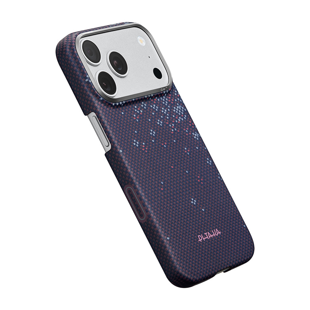 Apple iPhone 17 Pro Max Kılıf M-safe Şarj Özellikli Aramid Karbon Fiber Pitaka Sakura Hours Serisi Kapak