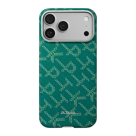 Apple iPhone 17 Pro Max Kılıf M-safe Şarj Özellikli Aramid Fiber Pitaka Tactile Woven Monogram Serisi Kapak