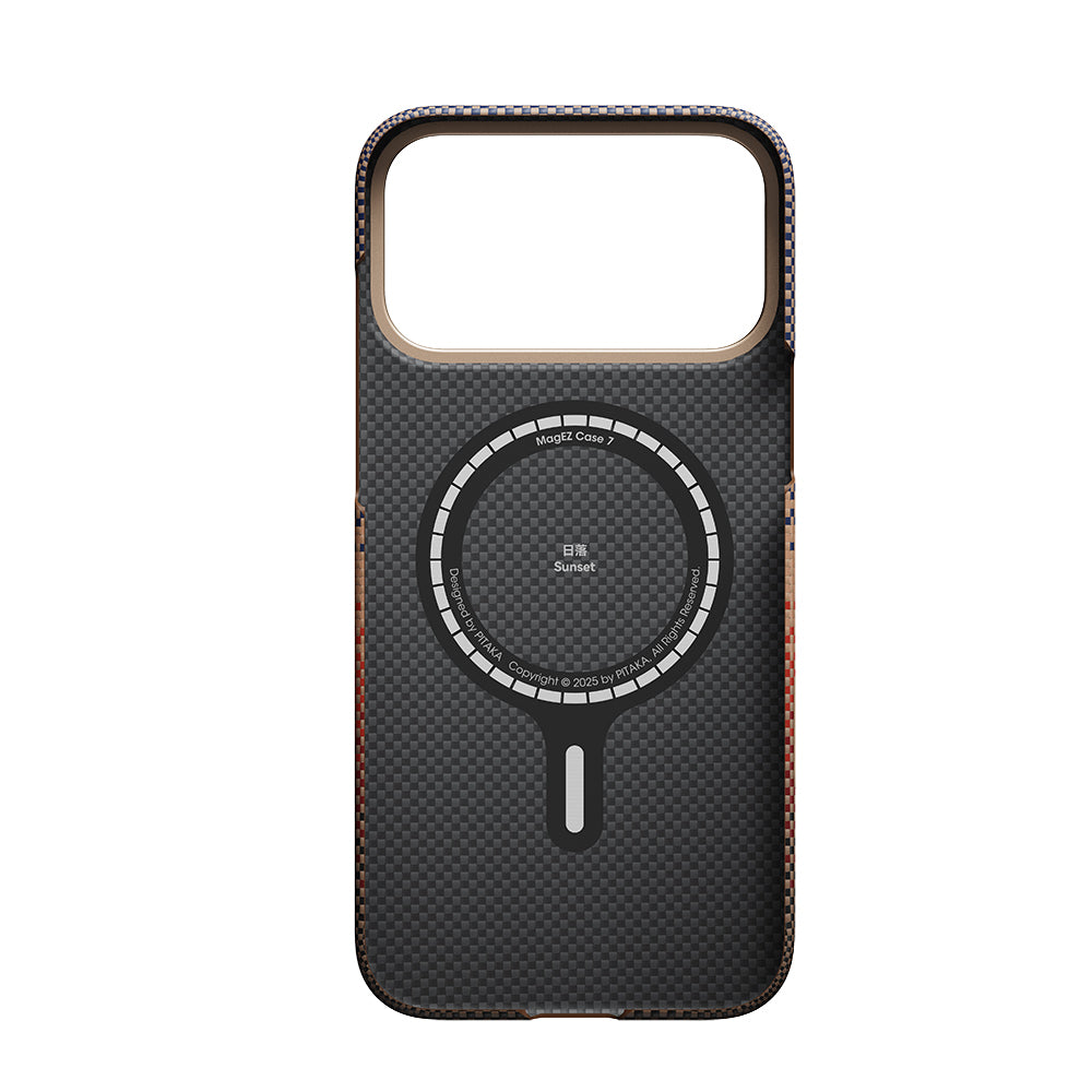 Apple iPhone 17 Pro Max Kılıf M-safe Şarj Özellikli Aramid Fiber Pitaka Tactile Woven Sunset-Moonrise Serisi Kapak