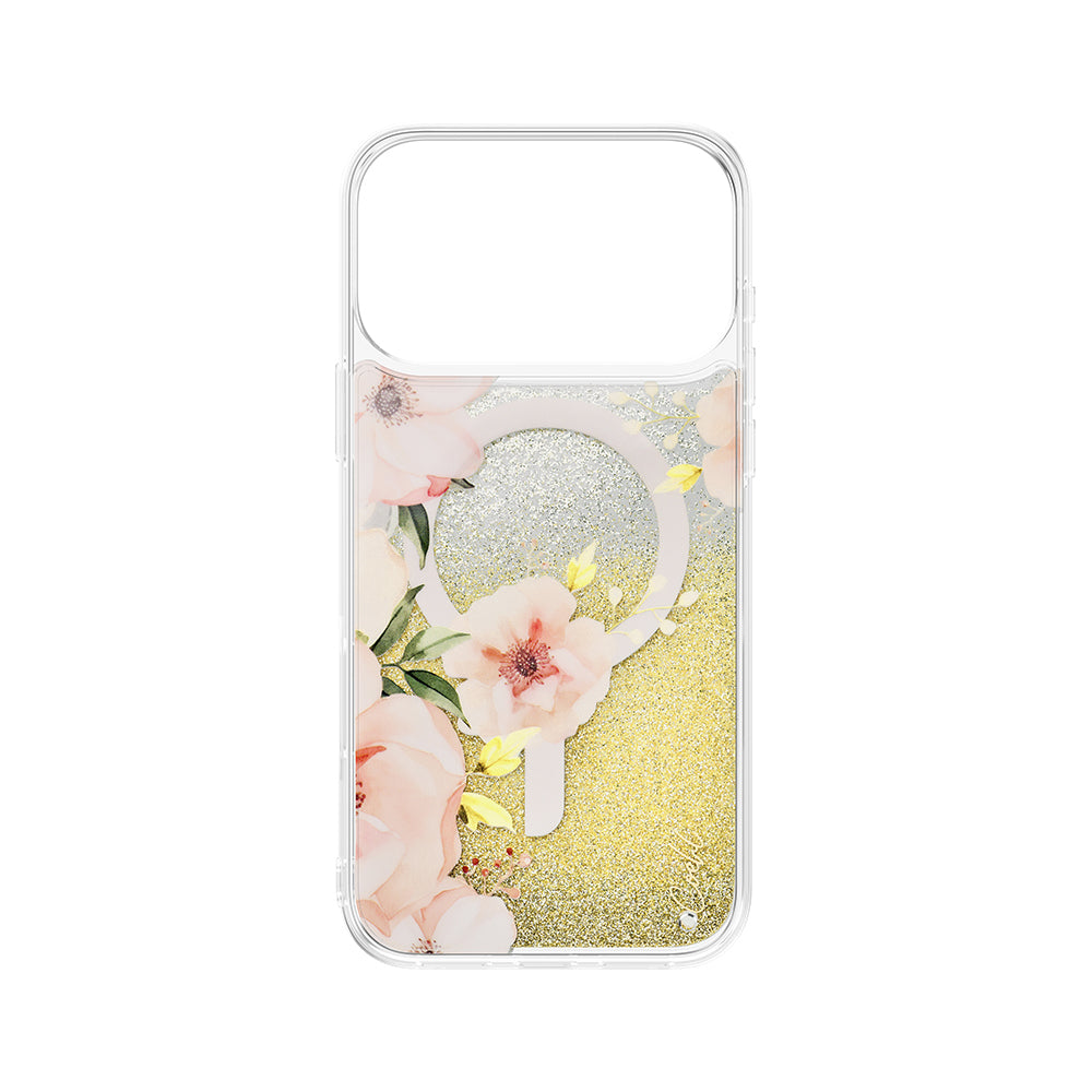 Apple iPhone 17 Pro Max Kılıf M-safe Şarj Özellikli Çiçek Desenli Simli Arka Yüzey Coehl Fleurette Kapak