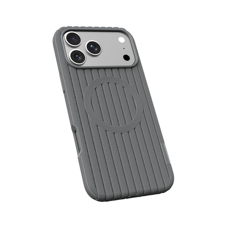 Apple iPhone 17 Pro Max Kılıf M-Safe Şarj Özellikli Çizgi Desenli Kumaş Dokulu Zore Paris Lorin Kapak