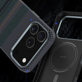 Apple iPhone 17 Pro Max Kılıf M-safe Şarj Özellikli Karbon Fiber Tasarımlı Benks Aurora ArmorPro Kevlar Kapak