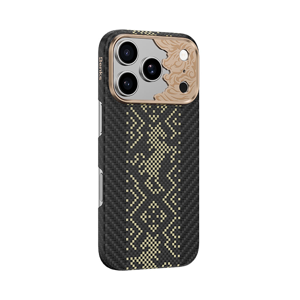 Apple iPhone 17 Pro Max Kılıf M-safe Şarj Özellikli Karbon Fiber Tasarımlı Benks Knight ArmorAir Kevlar Kapak