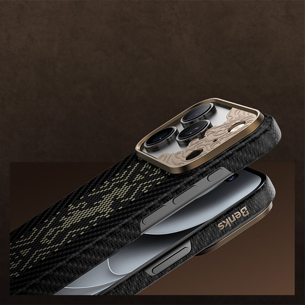 Apple iPhone 17 Pro Max Kılıf M-safe Şarj Özellikli Karbon Fiber Tasarımlı Benks Knight ArmorAir Kevlar Kapak