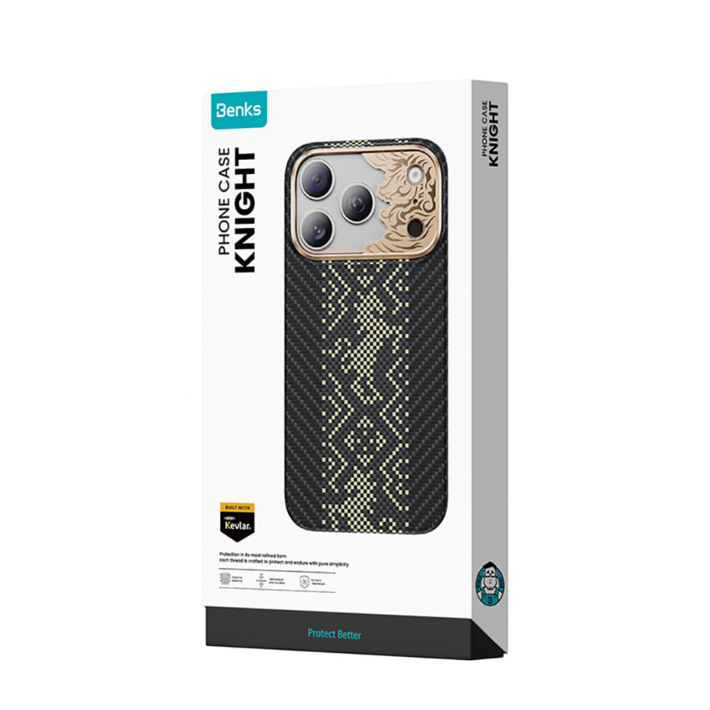 Apple iPhone 17 Pro Max Kılıf M-safe Şarj Özellikli Karbon Fiber Tasarımlı Benks Knight ArmorAir Kevlar Kapak
