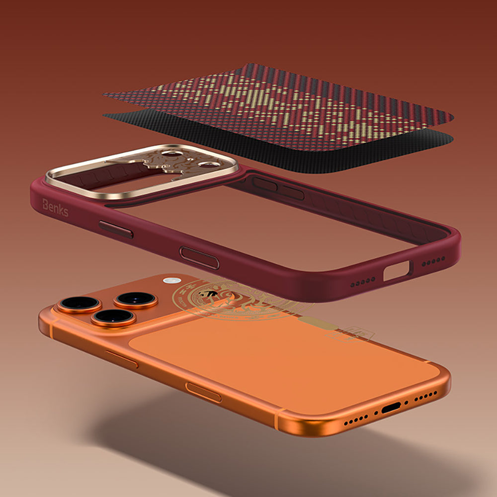 Apple iPhone 17 Pro Max Kılıf M-safe Şarj Özellikli Karbon Fiber Tasarımlı Benks Knight ArmorPro Kevlar Kapak