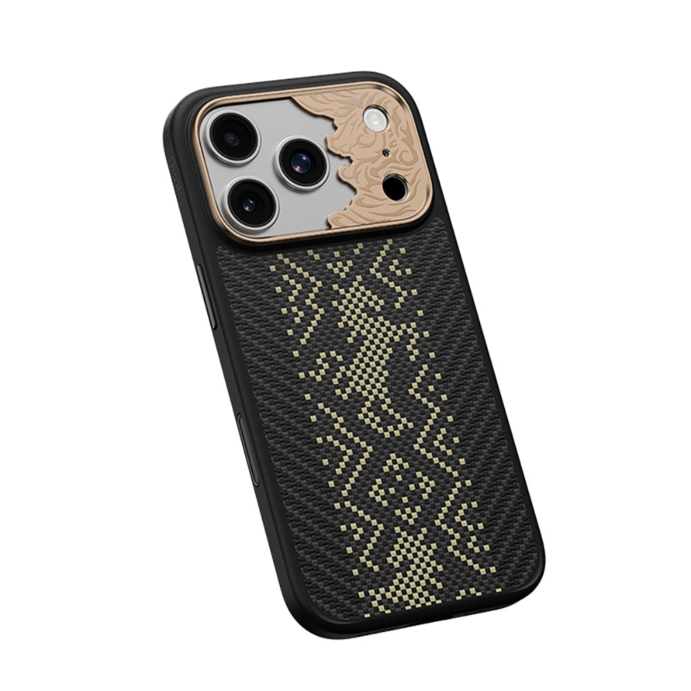 Apple iPhone 17 Pro Max Kılıf M-safe Şarj Özellikli Karbon Fiber Tasarımlı Benks Knight ArmorPro Kevlar Kapak