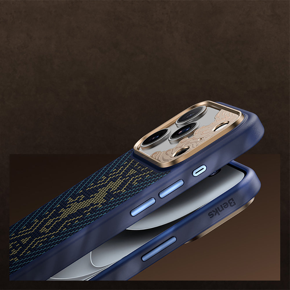 Apple iPhone 17 Pro Max Kılıf M-safe Şarj Özellikli Karbon Fiber Tasarımlı Benks Knight ArmorPro Kevlar Kapak