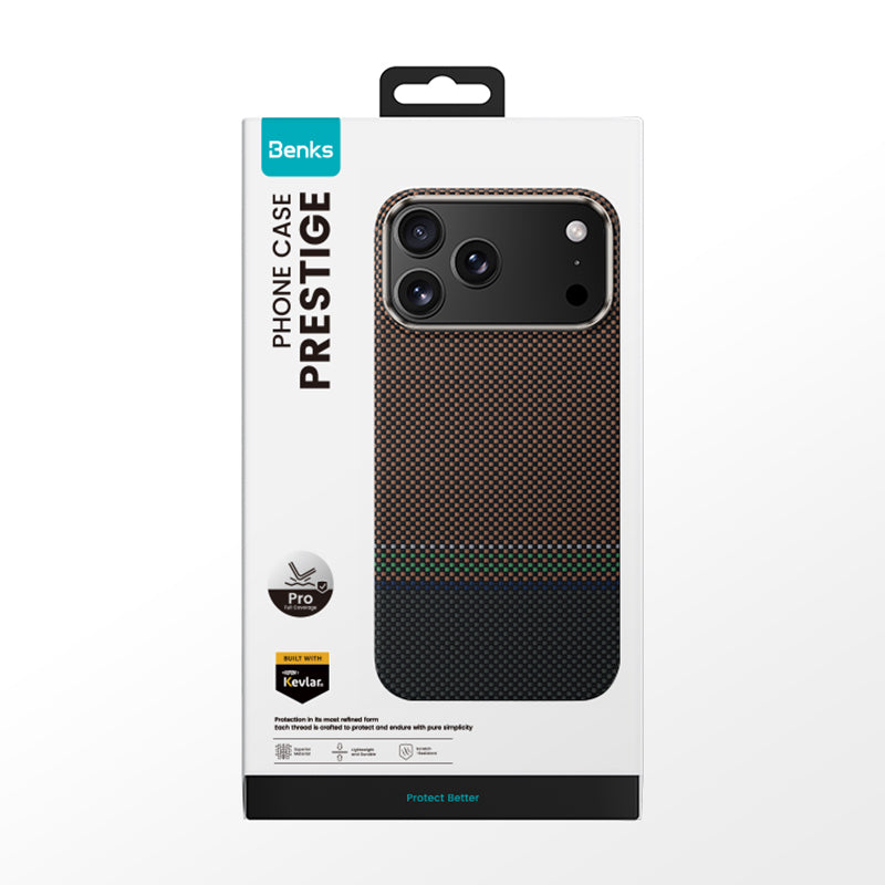 Apple iPhone 17 Pro Max Kılıf M-safe Şarj Özellikli Karbon Fiber Tasarımlı Benks Prestige ArmorPro Kevlar Kapak