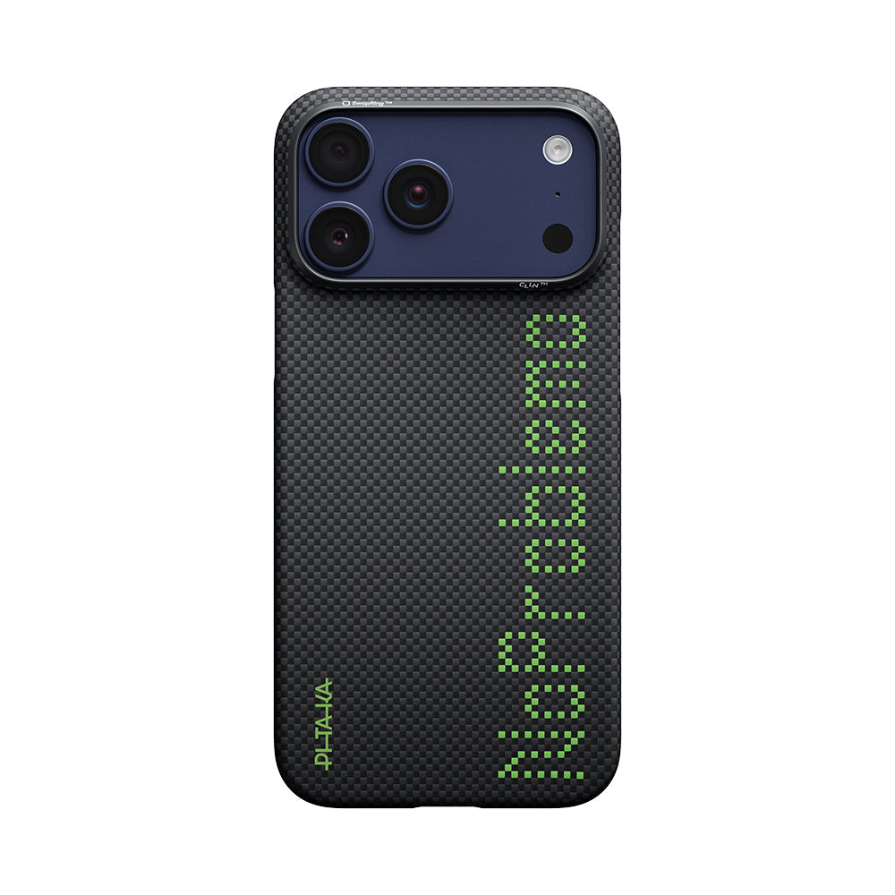 Apple iPhone 17 Pro Max Kılıf M-safe Şarj Özellikli Lumintex Teknolojili Fosforlu Aramid Karbon Fiber Pitaka Tactile Woven Aries Serisi Kapak