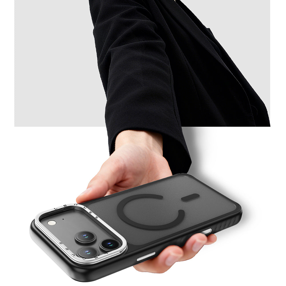 Apple iPhone 17 Pro Max Kılıf M-safe Şarj Özellikli Metal Kamera Standlı Lenyes CK226 PC Kapak
