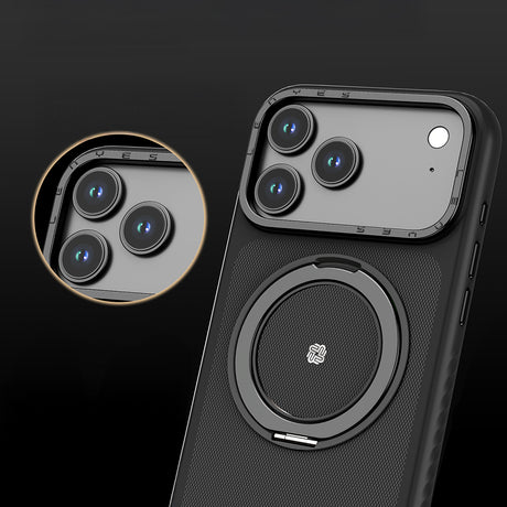 Apple iPhone 17 Pro Max Kılıf M-safe Şarj Özellikli Metal Standlı Lenyes CK225 Kevlar Kapak