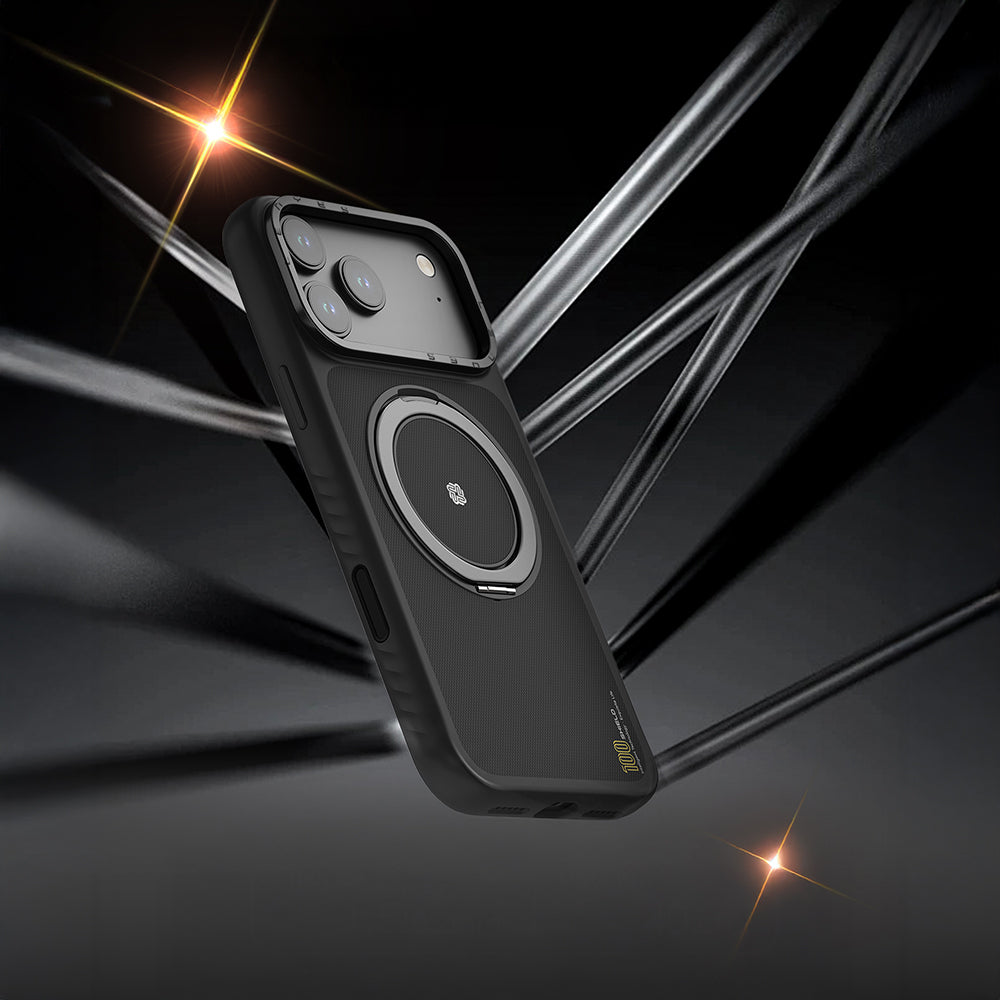 Apple iPhone 17 Pro Max Kılıf M-safe Şarj Özellikli Metal Standlı Lenyes CK225 Kevlar Kapak