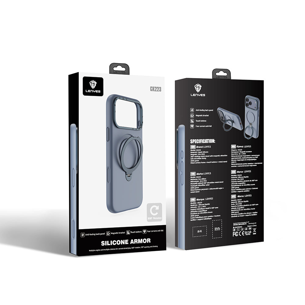 Apple iPhone 17 Pro Max Kılıf M-safe Şarj Özellikli Metal Standlı Sıvı Silikon Lenyes CK223 Kapak