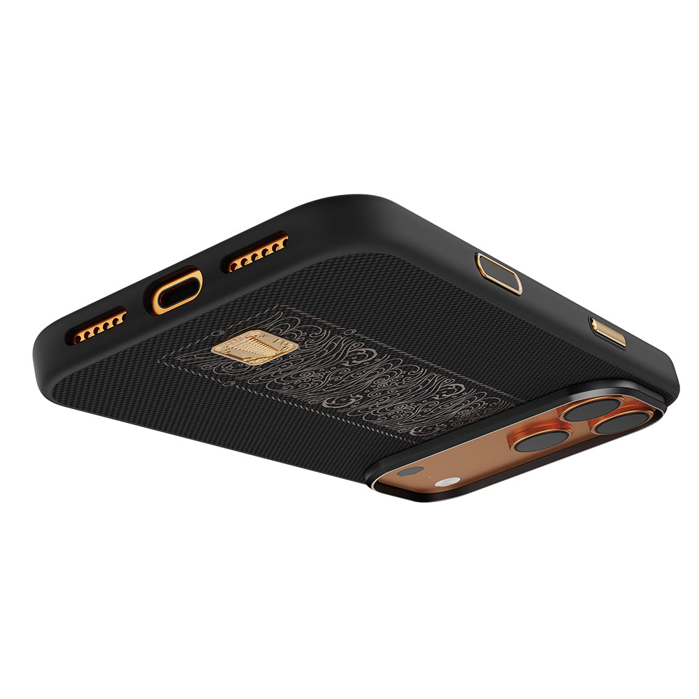 Apple iPhone 17 Pro Max Kılıf M-safe Şarj Özellikli Raptic Aramid Dual Rise Serisi 24 Ayar Altın Kaplamalı Karbon Kapak