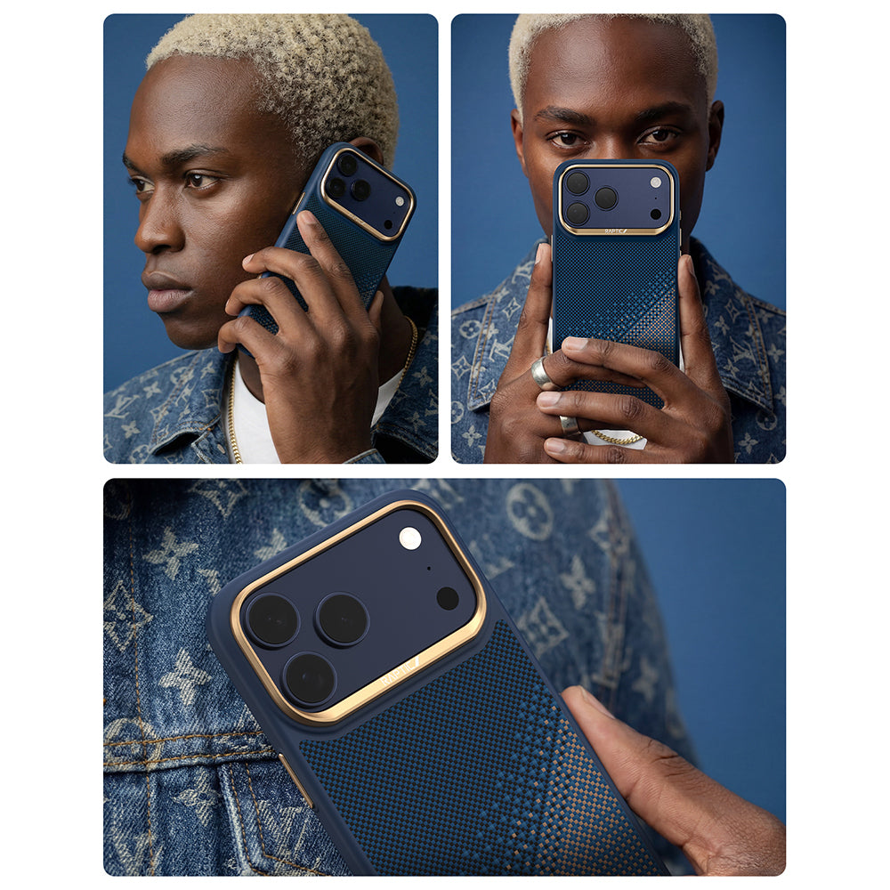Apple iPhone 17 Pro Max Kılıf M-safe Şarj Özellikli Raptic Aramid Dual Serenity Serisi Karbon Kapak