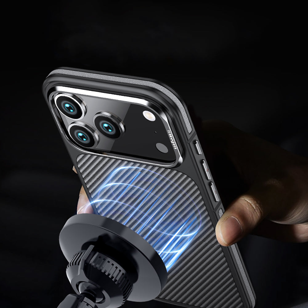 Apple iPhone 17 Pro Max Kılıf Mat Transparan Karbon Fiber Görünümlü Wlons Marin Kapak