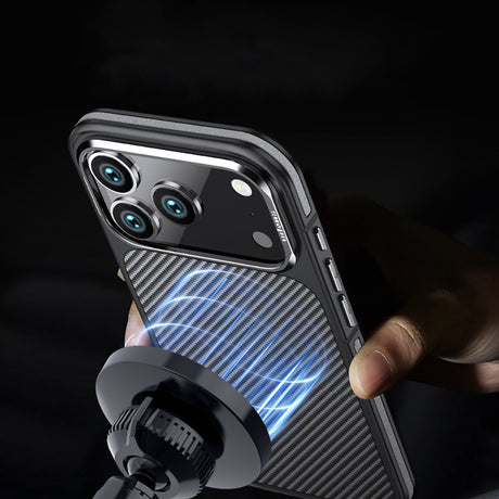 Apple iPhone 17 Pro Max Kılıf Mat Transparan Karbon Fiber Görünümlü Wlons Marin Kapak