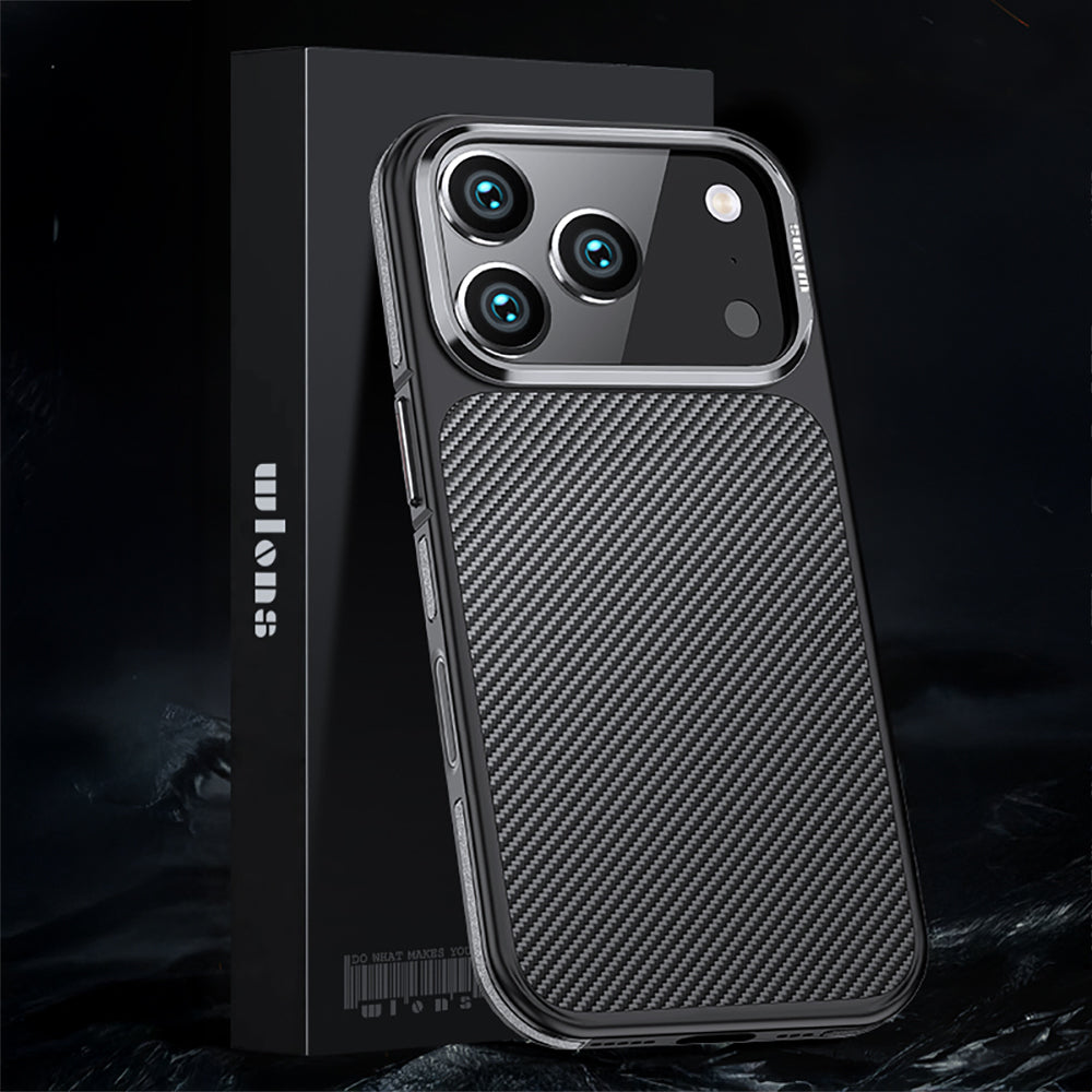 Apple iPhone 17 Pro Max Kılıf Mat Transparan Karbon Fiber Görünümlü Wlons Marin Kapak