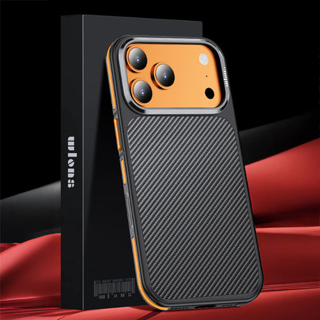 Apple iPhone 17 Pro Max Kılıf Mat Transparan Karbon Fiber Görünümlü Wlons Marin Kapak