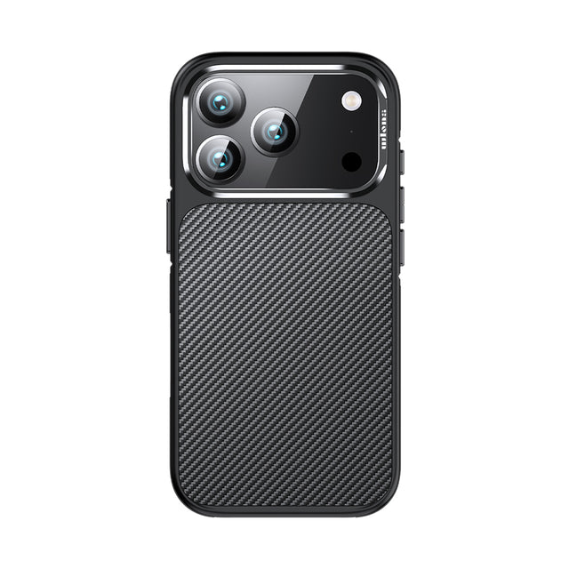 Apple iPhone 17 Pro Max Kılıf Mat Transparan Karbon Fiber Görünümlü Wlons Marin Kapak