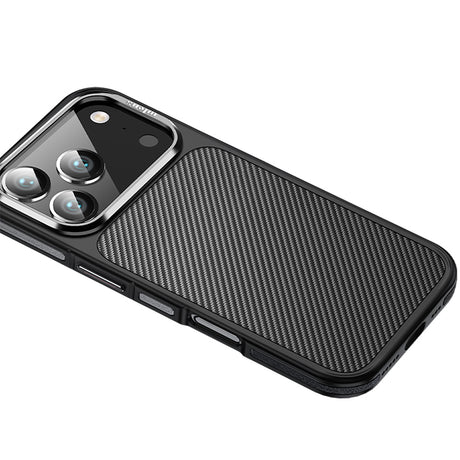 Apple iPhone 17 Pro Max Kılıf Mat Transparan Karbon Fiber Görünümlü Wlons Marin Kapak
