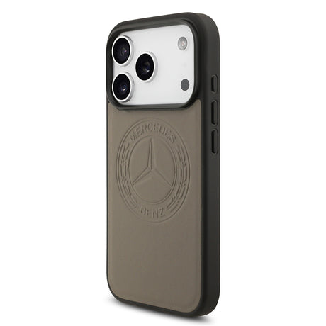 Apple iPhone 17 Pro Max Kılıf Mercedes Benz Orjinal Lisanslı M-safe Şarj Özellikli Hakiki Deri Nostaljik Yıldız Dizayn Kapak