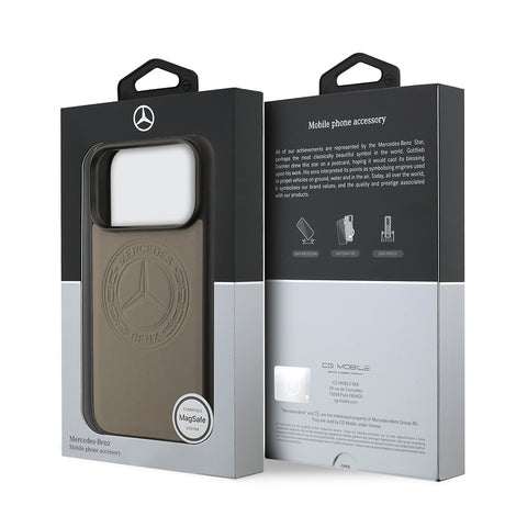 Apple iPhone 17 Pro Max Kılıf Mercedes Benz Orjinal Lisanslı M-safe Şarj Özellikli Hakiki Deri Nostaljik Yıldız Dizayn Kapak