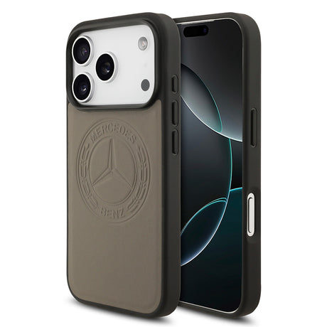 Apple iPhone 17 Pro Max Kılıf Mercedes Benz Orjinal Lisanslı M-safe Şarj Özellikli Hakiki Deri Nostaljik Yıldız Dizayn Kapak