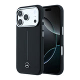 Apple iPhone 17 Pro Max Kılıf Mercedes Benz Orjinal Lisanslı M-safe Şarj Özellikli Metal Yıldız Logolu Çizgili Deri Kapak