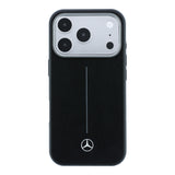 Apple iPhone 17 Pro Max Kılıf Mercedes Benz Orjinal Lisanslı M-safe Şarj Özellikli Metal Yıldız Logolu Çizgili Deri Kapak