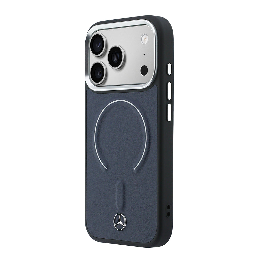 Apple iPhone 17 Pro Max Kılıf Mercedes Benz Orjinal Lisanslı M-safe Şarj Özellikli Metal Yıldız Logolu Kabartmalı Deri Kapak