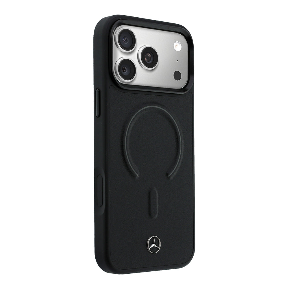 Apple iPhone 17 Pro Max Kılıf Mercedes Benz Orjinal Lisanslı M-safe Şarj Özellikli Metal Yıldız Logolu Kabartmalı Deri Kapak
