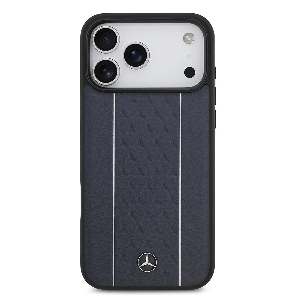 Apple iPhone 17 Pro Max Kılıf Mercedes Benz Orjinal Lisanslı M-safe Şarj Özellikli Şeritli Yıldız Desenli Metal Logolu Deri Kapak