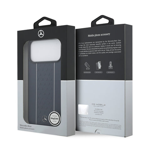 Apple iPhone 17 Pro Max Kılıf Mercedes Benz Orjinal Lisanslı M-safe Şarj Özellikli Şeritli Yıldız Desenli Metal Logolu Deri Kapak