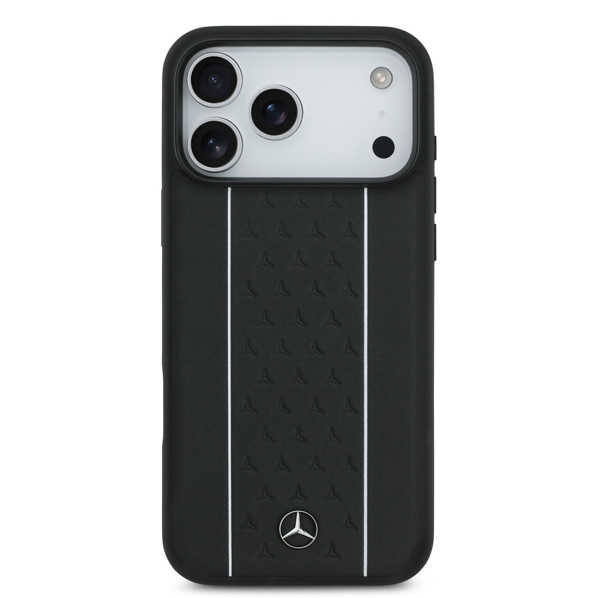 Apple iPhone 17 Pro Max Kılıf Mercedes Benz Orjinal Lisanslı M-safe Şarj Özellikli Şeritli Yıldız Desenli Metal Logolu Deri Kapak